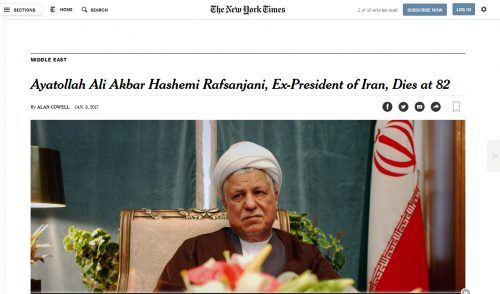 Refleksi Meninggalnya Ayatullah Hashemi Rafsanjani di Pelbagai Media Dunia
