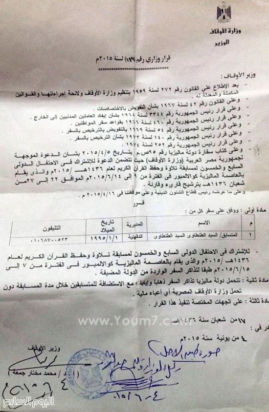 مستند رسمى يكشف: مصر لم ترشح 