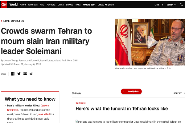 Widespread Coverage of Gen. Soleimani Funeral in World Media