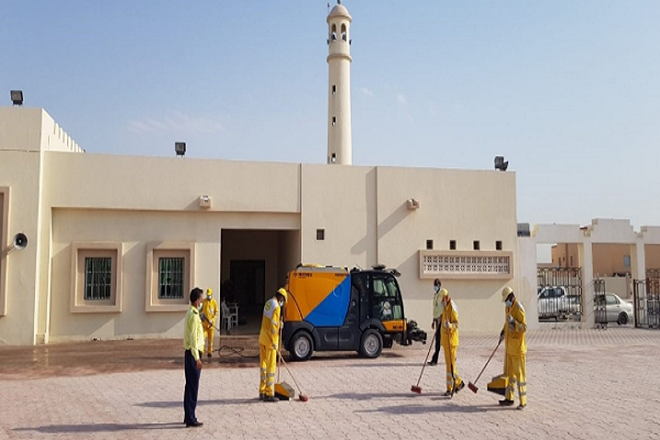 Mosque in Qatar being prepared for Eid prayers