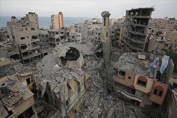 A mosque destroyed in Israeli attacks on Gaza