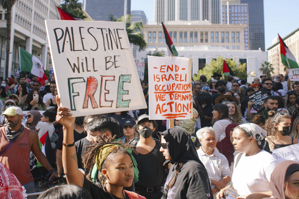 A pro-Palestine rally in Los Angeles, US state of California