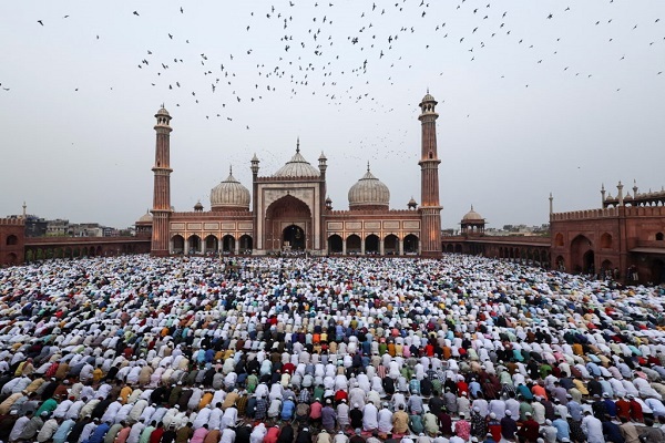 Muslims saying prayers at a mosque in India