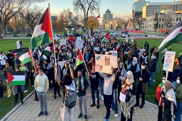 People in Winnipeg, Canada’s Manitoba, hold rally in support of Palestine