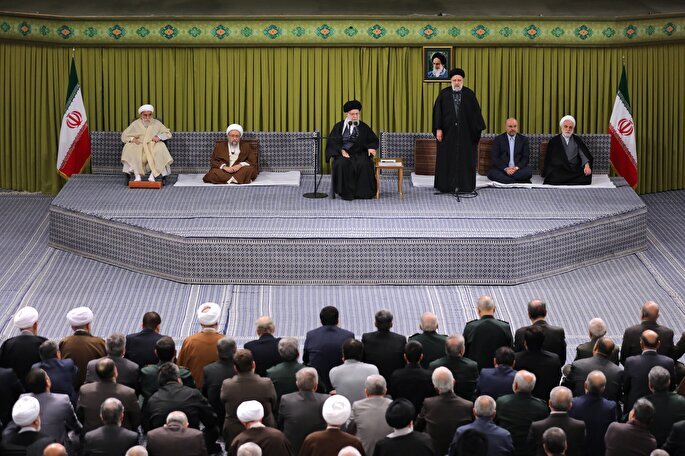 On the occasion of Eid al-Mab’ath, Iranian officials, ambassadors and representatives of Islamic countries met with the Leader of the Islamic Revolution on Thursday, February 8, 2024.