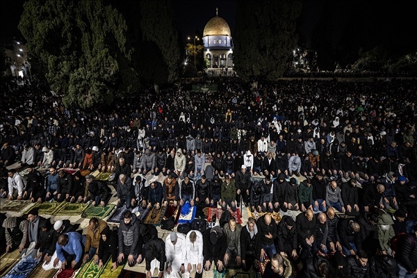 Thousands of Palestinians perform Taraweeh prayers at Al-Aqsa Mosque on Friday, March 22, 2024