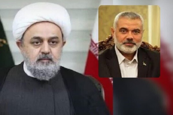 WFPIST chief Hojat-ol-Islam Hamid Shahriari and Hamas chief Ismail Haniyeh