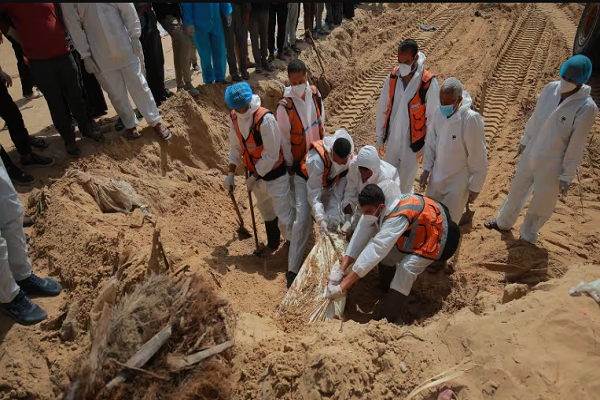 A mass grave was found in a hospital’s courtyard in Khan Yunis, the Gaza Strip