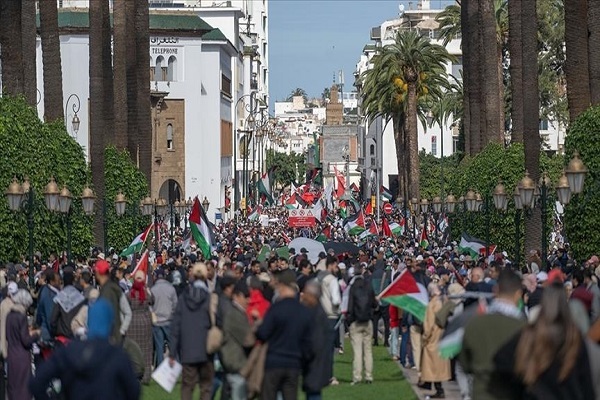 People in Morocco hold a rally in support of Palestine and Gaza.