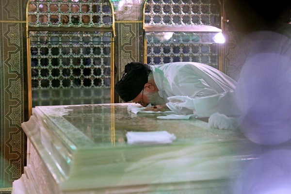 Leader of the Islamic Revolution Ayatollah Seyed Ali Khamenei at the holy shrine of Imam Reza (AS) in Mashhad.