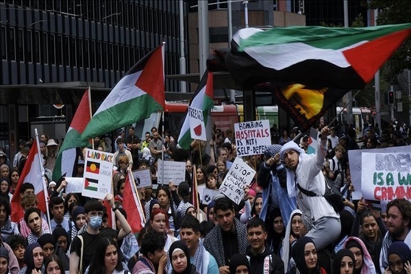 A rally held in Australia against selling arms to Israel