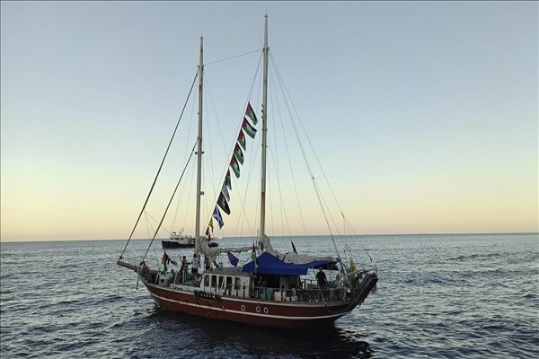 A ship that is part of the Global Sumud Flotilla, a Gaza-bound humanitarian aid convoy