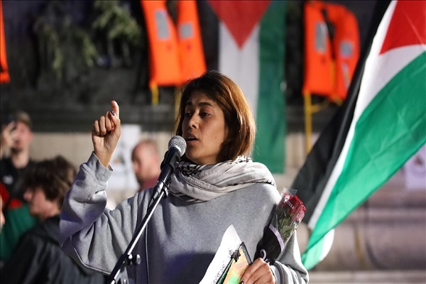 An activists in a Gaza-bound flotilla whose members have been forcibly taken by Israeli forces.
