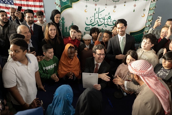 Washington State Gov. Bob Ferguson signs Senate Bill 5106, a bill to make Eid al-Fitr and Eid al-Adha state-recognized holidays. The bill signing was Tuesday, April 6, 2025 at the Islamic Center in Tacoma.