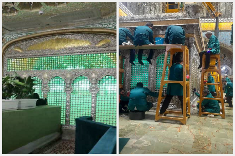 Servants cleaned different parts of the holy shrine of Imam Reza (AS) in Mashhad, northeast Iran, on May 3, 2025, ahead of the birth anniversary of the 8th Imam (AS).