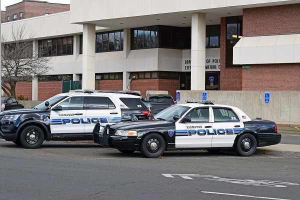 Police cars in Stamford, US state of Connecticut