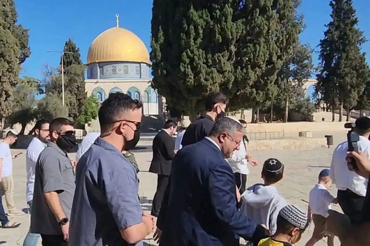 Zionists raiding Al-Aqsa Mosque in the holy city of al-Quds