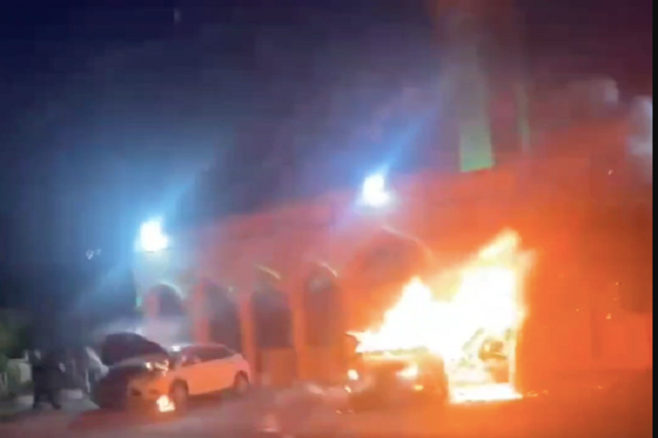 On Sunday night, June 14, 2026, illegal settlers set fire to a number of vehicles and a mosque in the towns of Deir Dibwan and Burqa, east of Ramallah in the central occupied West Bank.