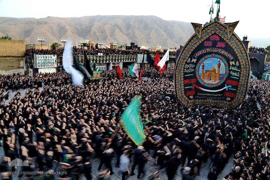 Thousands of mourners in Taft, Yazd, take part in the Nakhl-Gardani ceremony to mark their grief for Imam Hussein (AS), July 7, 2025.