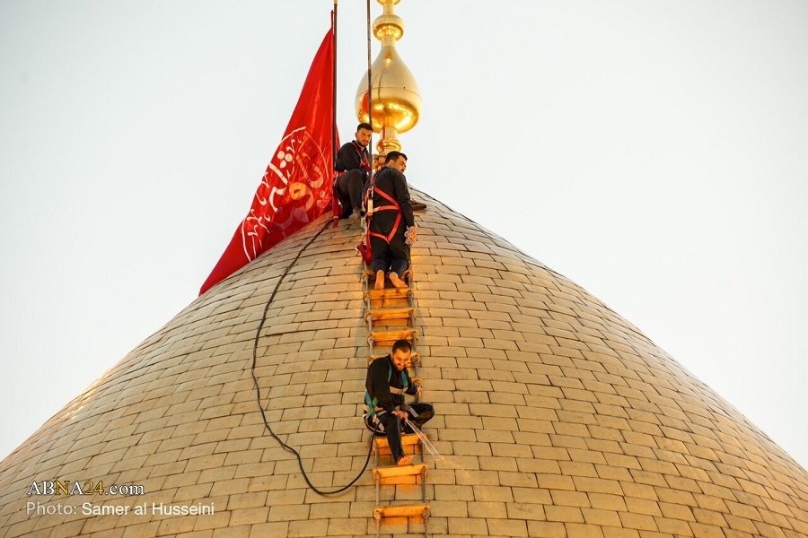 Informe fotográfico | Limpieza y desempolvado de la cúpula del Santuario de Hazrat Abul-Fadl al-Abbás (PB) en vísperas del mes de Muharram