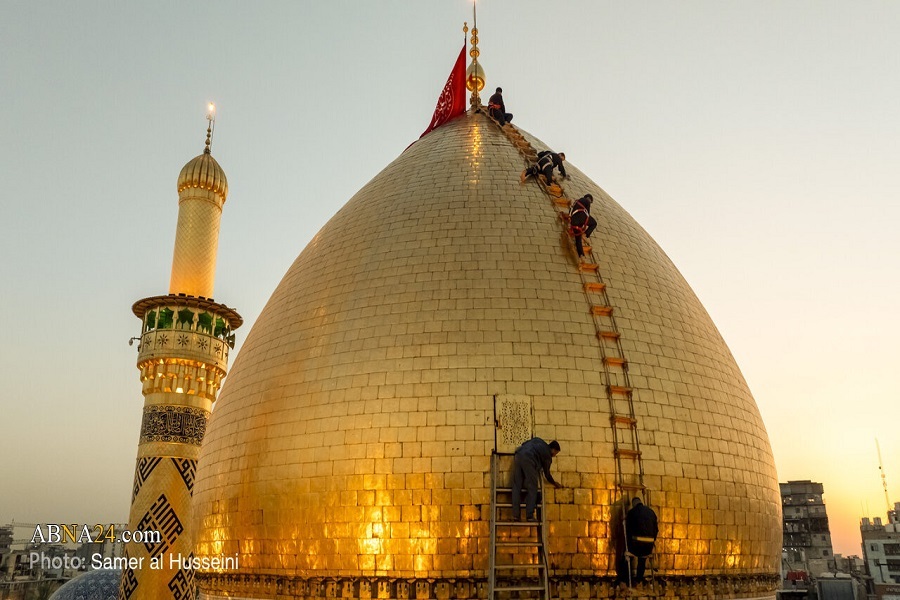 Informe fotográfico | Limpieza y desempolvado de la cúpula del Santuario de Hazrat Abul-Fadl al-Abbás (PB) en vísperas del mes de Muharram