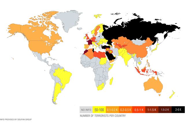 انگلیسی/ داده‌نمایی سرزمین‌های تولید تروریست‌های شبه‌نظامی در سراسر جهان