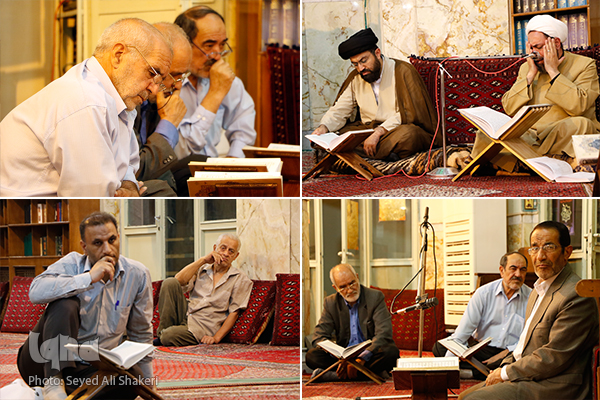 جلسه قرآنی صمیمی و باسابقه همراه با طنین تلاوت منشاوی در فضای مسجدی معنوی+صوت و عکس