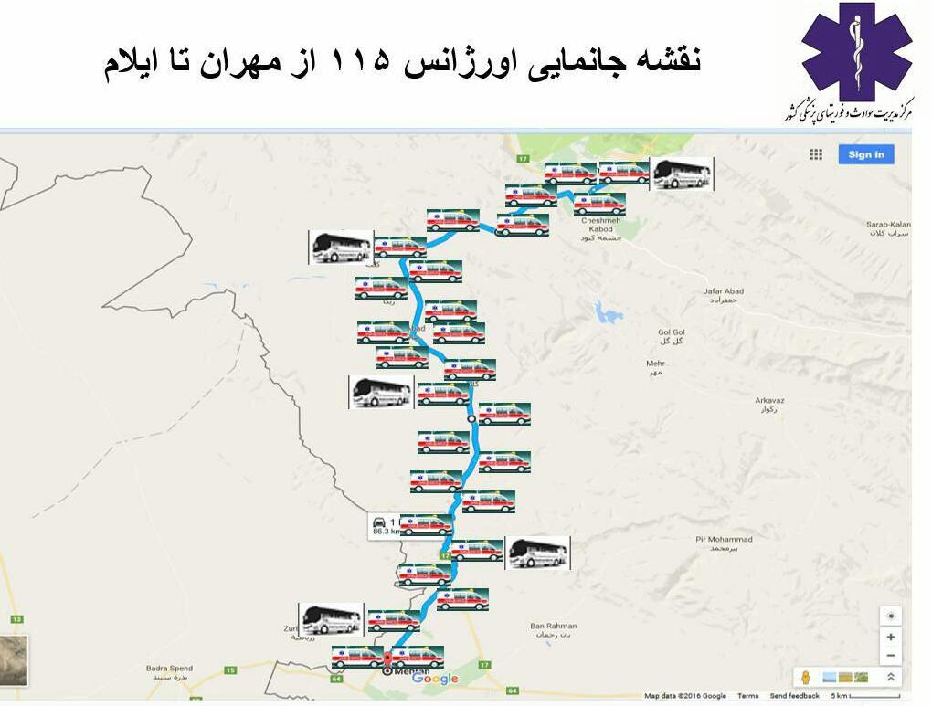 جاده ایلام مهران؛ هر 3 کیلومتر یک آمبولانس، هر 15 کیلومتر یک اتوبوس آمبولانس+ نقشه جانمایی