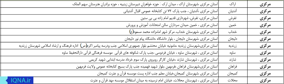 اعلام مراکز برگزاری آزمون سراسری حفظ و مفاهیم در استان مرکزی