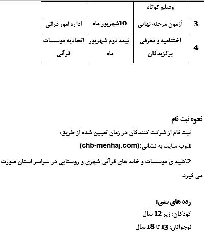آیین‌نامه دومین جشنواره قرآنی منهاج در چهارمحال و بختیاری