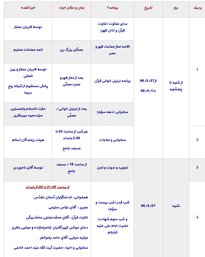 این هفته در آستان حضرت عبدالعظیم (ع)؛ ترتیل‌خوانی، مناجات، توسل و ...