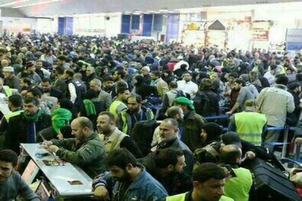 ازدحام شدید مسافران ایرانی در فرودگاه نجف