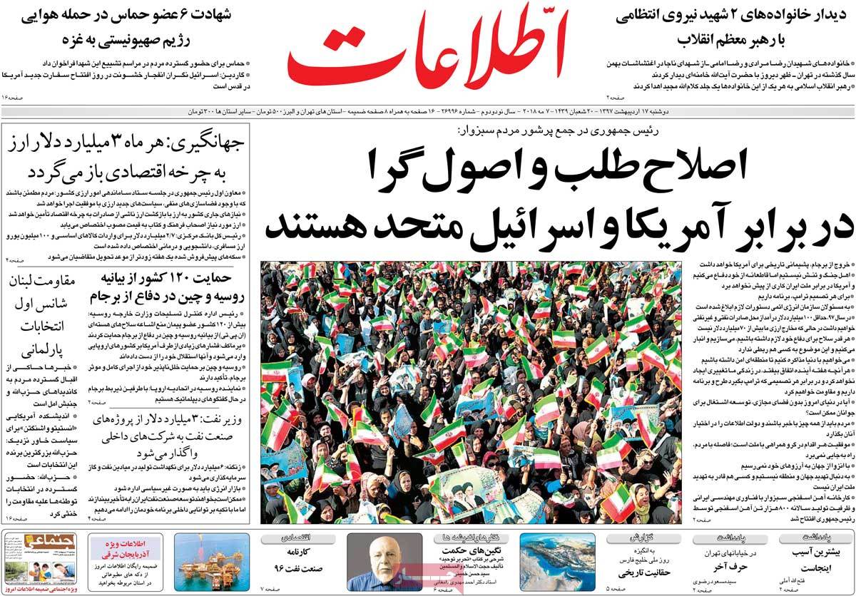 ارسال نشود/// دیدار خانواده‌های 2 شهید ناجا با رهبر انقلاب/ هشدار روحانی به ترامپ/ حزب‌الله پیشتاز انتخابات لبنان