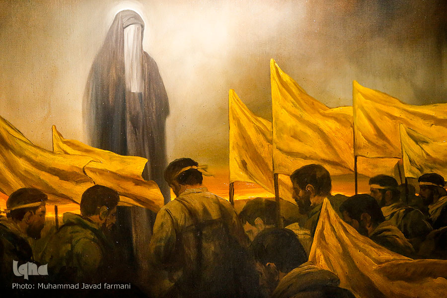 رونمایی از تابلوی نقاشی «لشگر فاطمیون»/ بی‌تفاوتی خالق اثر در قبال اهالی رسانه