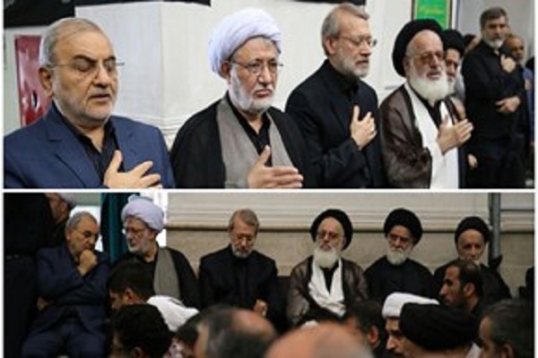 حضور لاریجانی در مراسم عزاداری مراجع و دفتر مقام معظم رهبری در قم