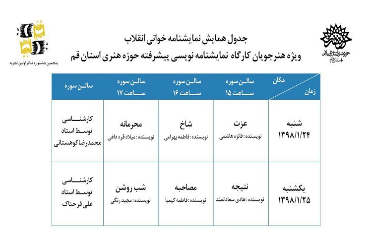خوانش شش نمایشنامه در همایش نمایشنامه&zwnj;خوانی انقلاب