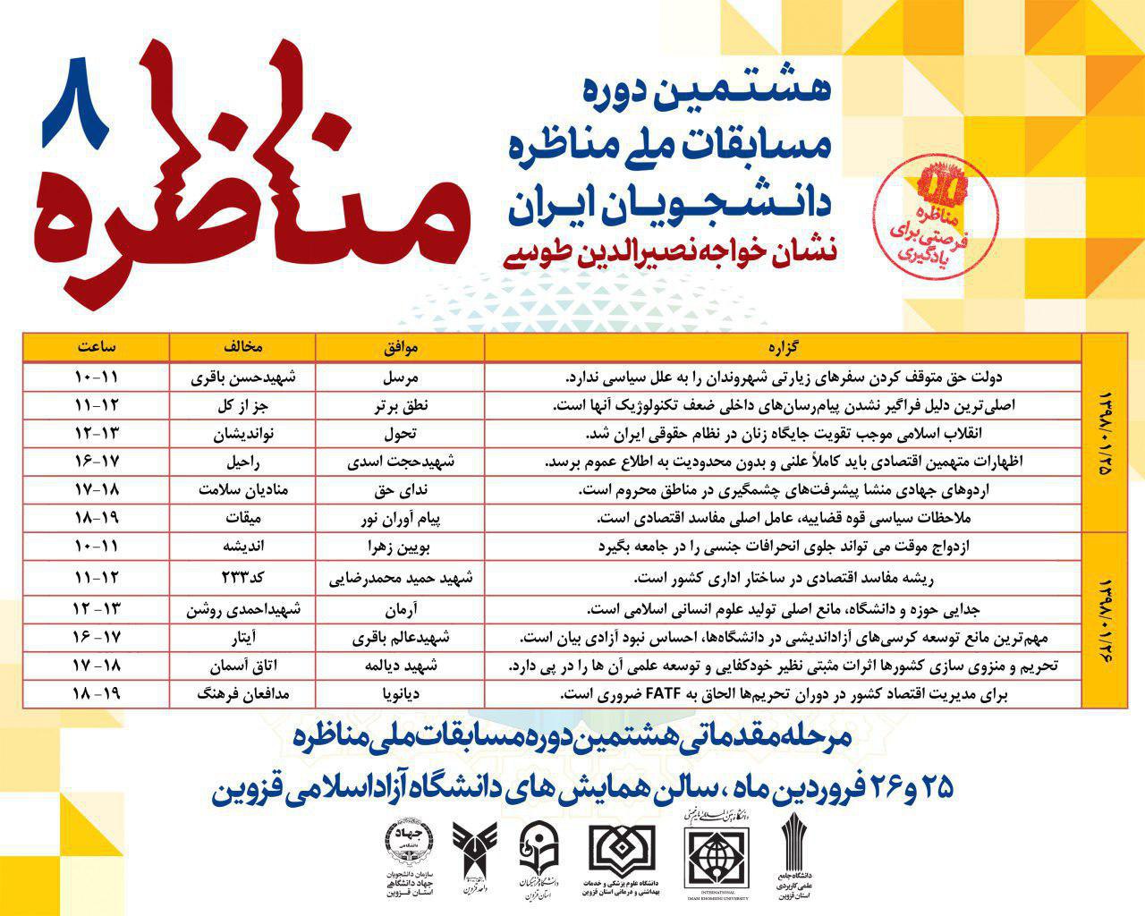آغاز مرحله مقدماتی مسابقات ملی مناظره در قزوین