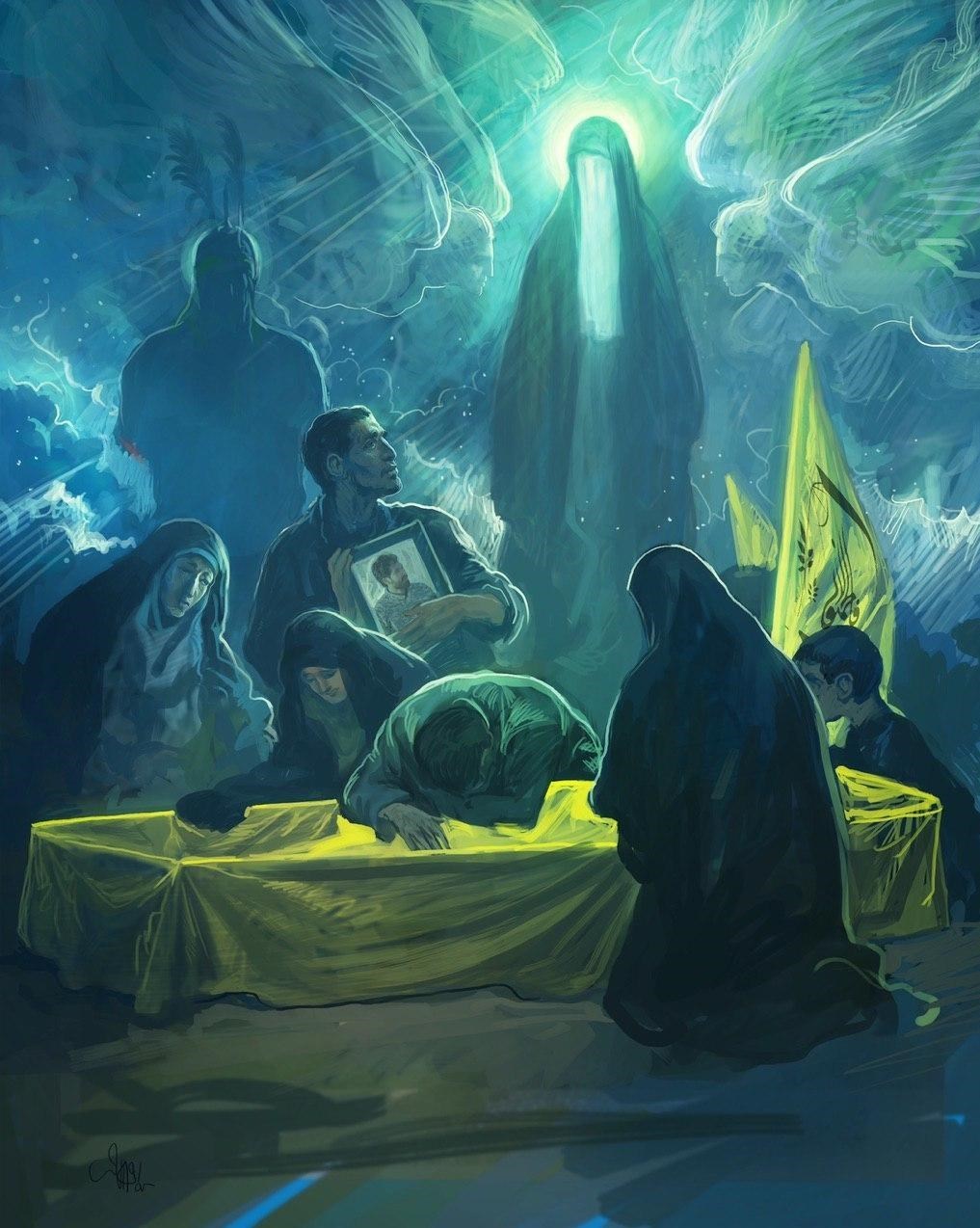 نقاشی «حسن روحالأمین» با الهام از عروج فرمانده لشکر فاطمیون نقاشی «حسن روحالأمین» با الهام از عروج فرمانده لشکر فاطمیون