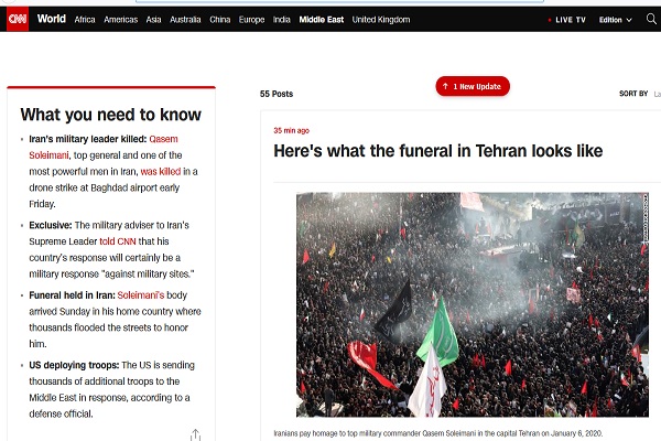 بازتاب حضور میلیونی مردم ایران در تشییع سردار سلیمانی در رسانه‌های انگلیسی زبان