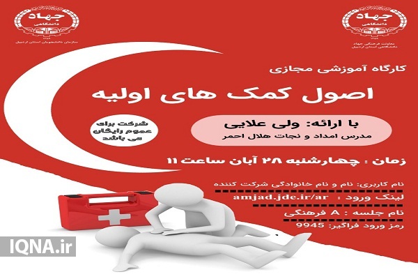 برگزاری کارگاه آموزشی مجازی &laquo;اصول کمک&zwnj;های اولیه&raquo; در جهاددانشگاهی اردبیل