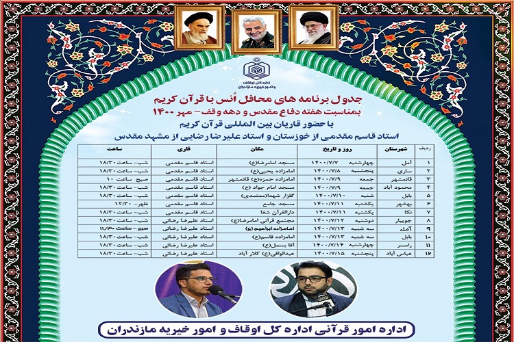 برنامه&zwnj;های محافل انس با قرآن کریم به&zwnj;مناسبت دهه وقف مازندران اعلام شد