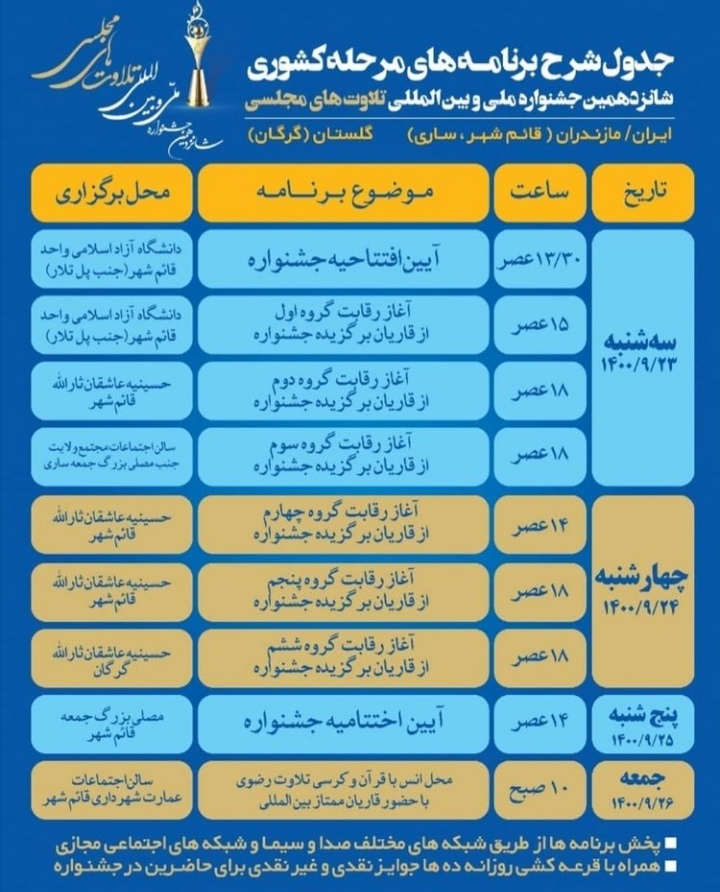 اعلام جزئیات مرحله کشوری شانزدهمین جشنواره تلاوت‌های مجلسی