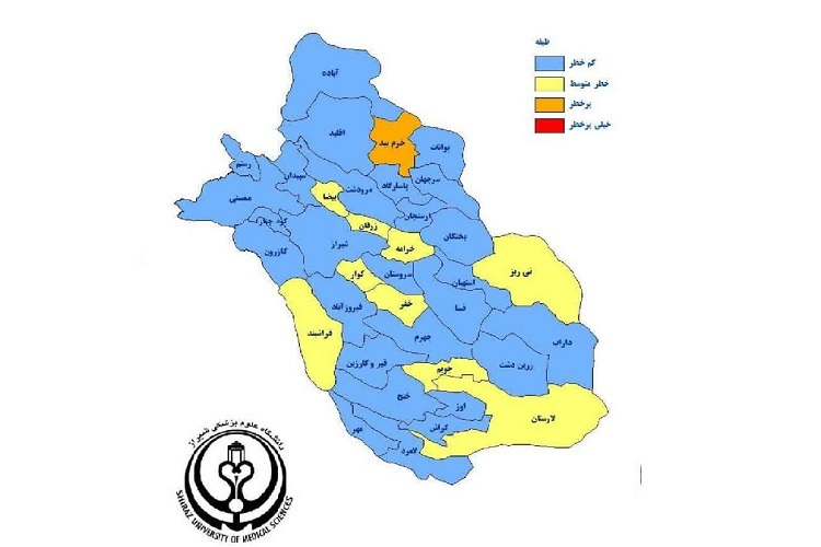 نقشه رنگ‌بندی کرونا، استان فارس