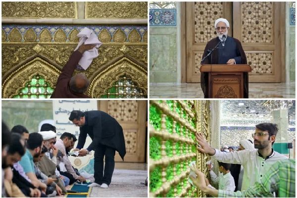 ضریح حرم کریمه اهل‌بیت(س) با حضور ۱۲۰ کاسب اطراف حرم غبارروبی شد