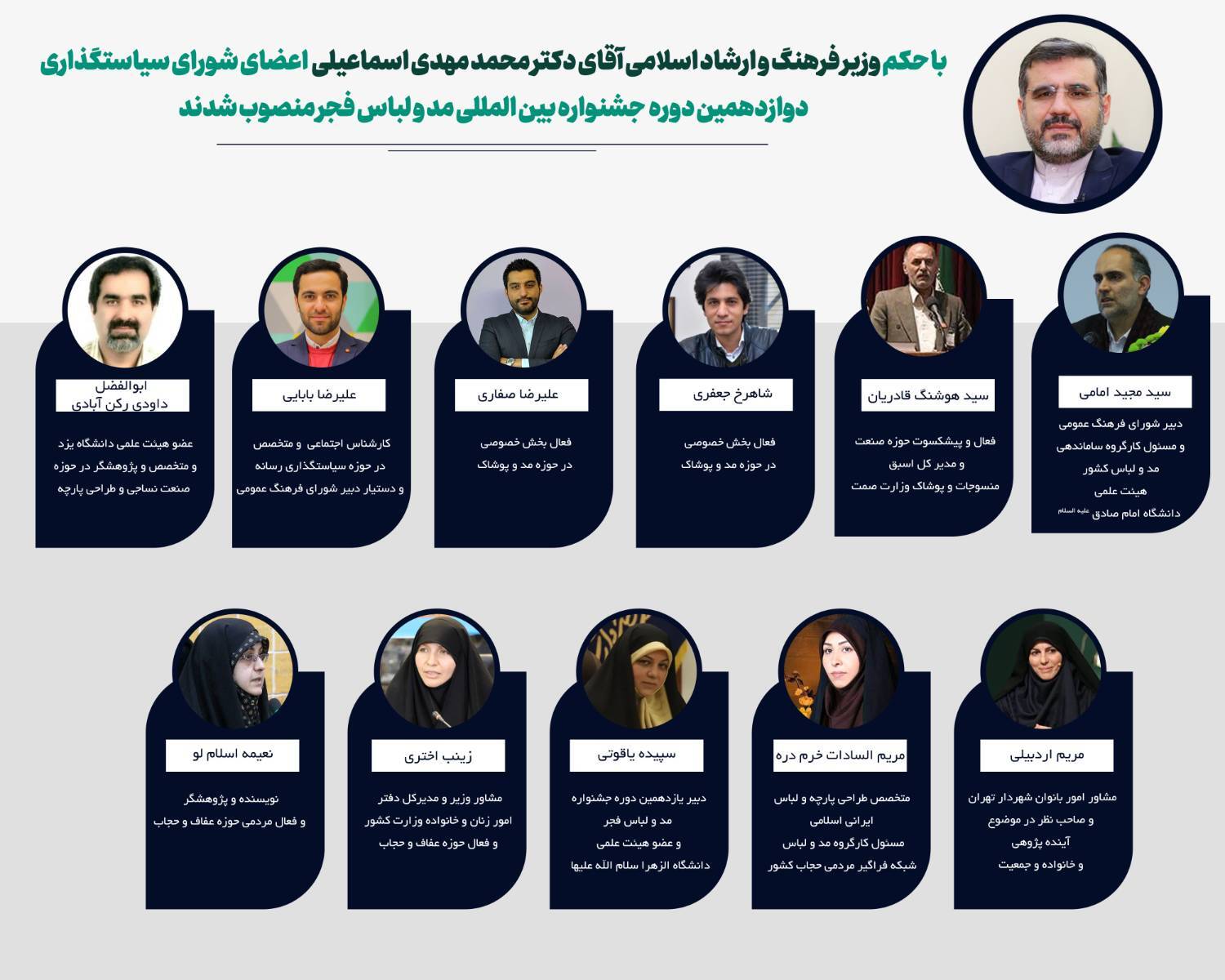 انتصاب اعضای شورای سیاست گذاری دوازدهمین جشنواره مد و لباس فجر