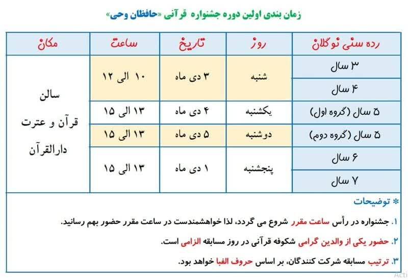 زمان‌بندی شرکت در جشنواره قرآنی «حافظان وحی» اعلام شد