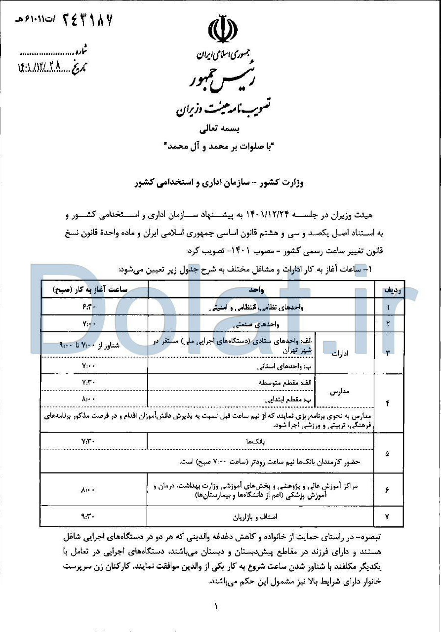 جزئیات ساعات کاری در سال جدید