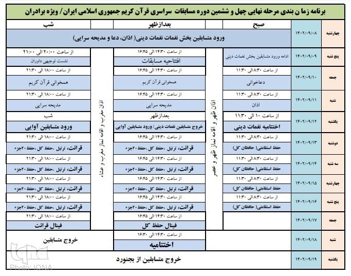 اعلام برنامه زمان‌بندی مرحله نهایی مسابقات سراسری قرآن کریم