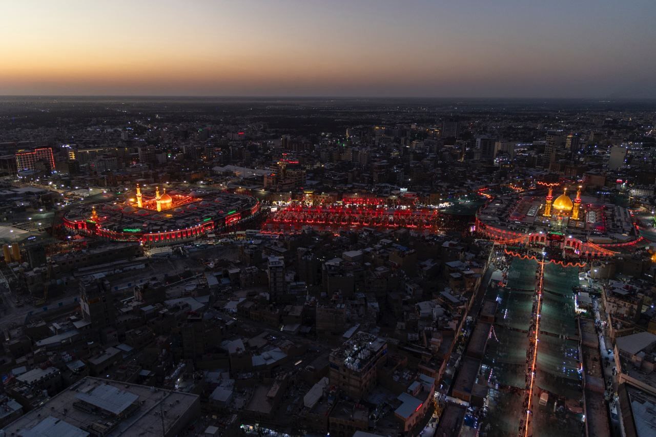 تصاویر هوایی از کربلا در شب تاسوعای حسینی