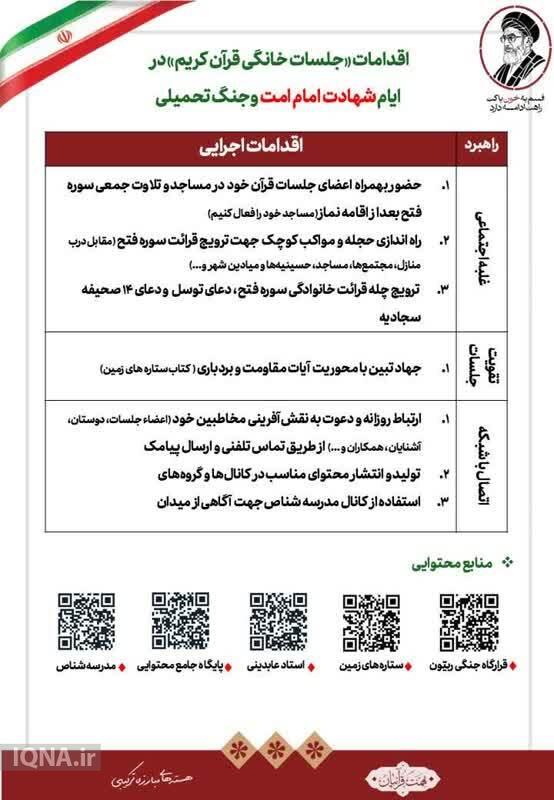 تبیین اقدامات جلسات خانگی قرآن در ایام شهادت امام امت و شرایط جنگ تحمیلی